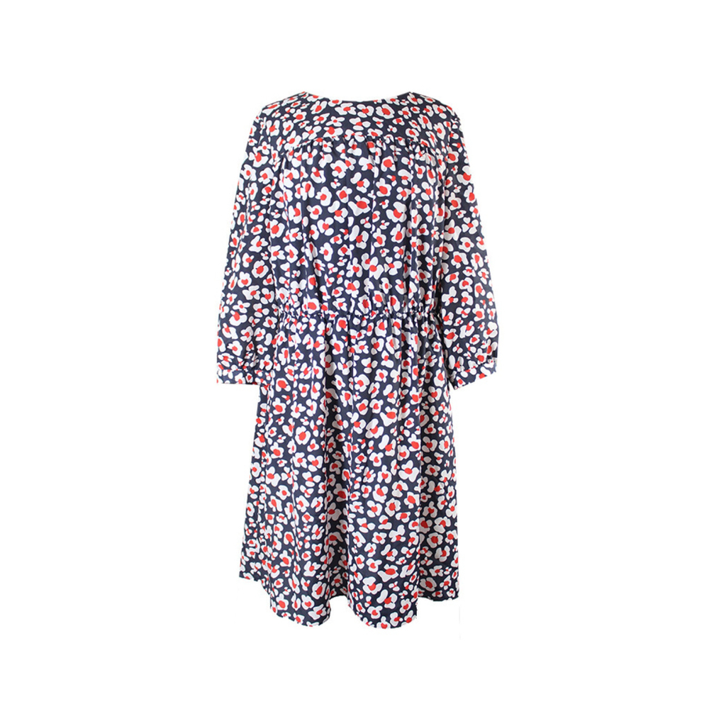 Nine West Navy Red Floral Print Long Sleeve Knee-Length Dress Size 8
